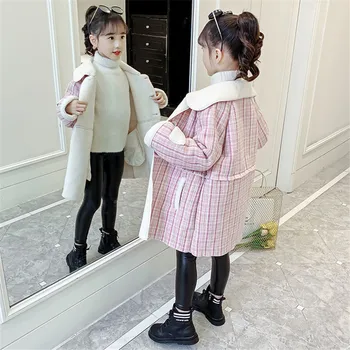 Нова Вълна палто за момичета 2021 г., Есен Плътен Детски Дрехи за момичета, есенно-зимни дрехи, Голяма детска Вълнена облекло с качулка