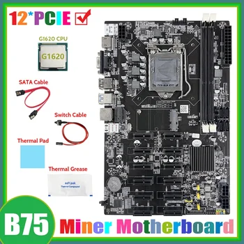 B75 12 PCIE дънна Платка за майнинга БТК + процесор G1620 + Кабел SATA + Кабел превключвател + Термопаста + Термопаста дънна Платка ETH Миньор