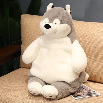 страхотна нова чудесна набитая дебела играчка хъски мека прегръдка сиво куче възглавница кукла подарък от около 80 см