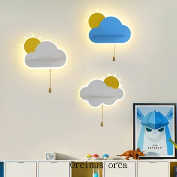 Детска стая с монтиран на стената лампа облак карикатура топло американски модерен прост малка странична лампа момиче защита на очите led лампа стая