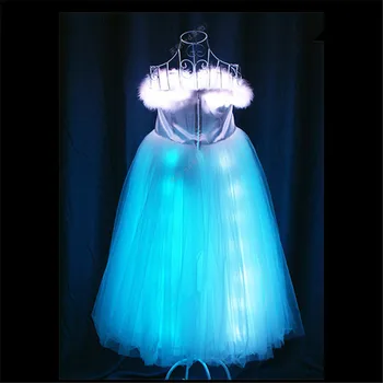 DMX програмируемо вечерна рокля бар вечерни рокли пълноцветен светещ пола с пера RGB led костюм цветни чието сценично облекло бар