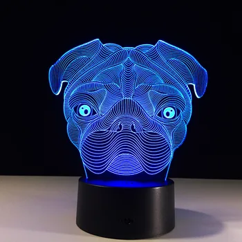 Сладък Мопс Куче LED 3d лека нощ Детски Спящи Животни Светлини, Usb, Дистанционно Сензорен Прекъсвач Настолни компютри Лампа За Дома