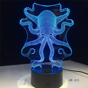 3D Животно Октопод, Калмари RC USB Led Лампа Подводен Свят на Риба Детски Играчки Светлина В 7 Цвята Промяна лека нощ Подарък Настолен AW-411
