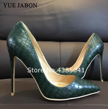 YUE JABON/тъмно зелени дамски обувки на висок Ток-висок ток с остър пръсти; женски дамски обувки-лодка 12 см 10 см 8 см; Zapatos Mujer