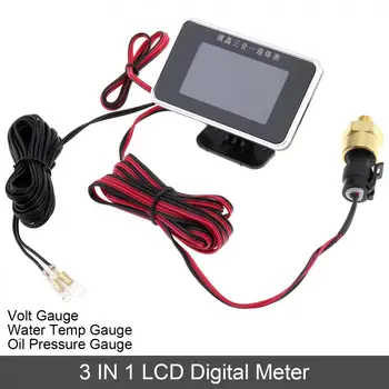 12 В Универсален 3 В 1-Точков LCD цифров Волтметър + Сензор за температура на Водата + Датчик за Налягане на маслото с Датчик за Кола/Камион