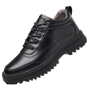 Новата есенно-зимни мъжки обувки; Модерни Ежедневни Черни Кожени Обувки за Мъже с Високо Берцем и кадифена топла мека обувки; Мъжки