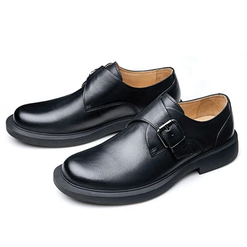 За ! Елегантни мъжки Кожени обувки за един Господин с модерен колан с катарама Кайсиев цвят, модерен мъжки Oxfords, Размер 6-10