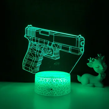 3D Пистолет Пистолет лека нощ 16 Цвята Промяна USB Мощност Дистанционно Управление Led Настолна Лампа За Деца Коледен Подарък За Рожден Ден
