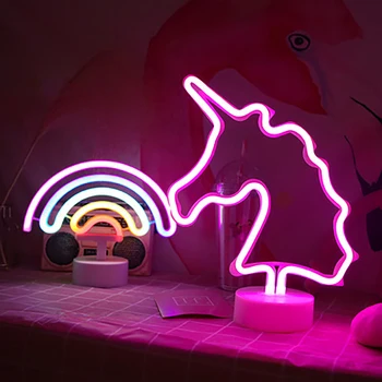 Неонова реклама с USB LED Украса Rainbow Unicorn Семейна Детска Стая Нощни лека нощ Детско Бижу Светлина
