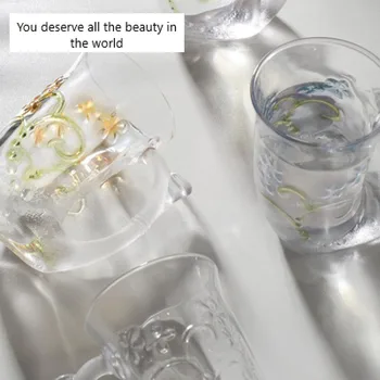 Японската красива Русалка стъклена чаша бистра вода, мляко, вода, сок от чашата за кафе издълбани цвете домакински