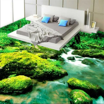 beibehang Зелен горски поток вода мечта за 3D баня пода в спалнята по поръчка голяма фреска pvc носен филм papel de parede