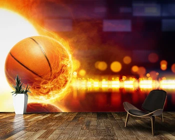 Papel de parede Баскетбол с огън Творчески Спорт 3d walpaper, хол, детска спалня тапети начало декор бар стенописи