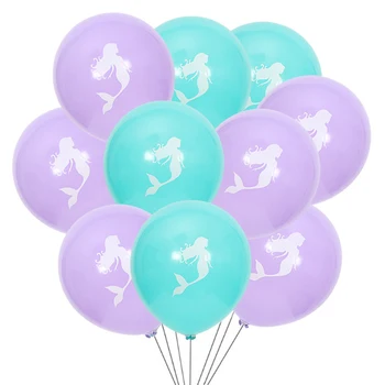 10шт 10 инча русалка балон синьо, лилаво русалка-детски анимационен филм рожден ден, сватба бижута латексный балон