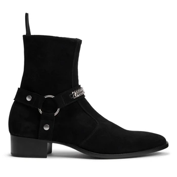 Нови Черни Мъжки Обувки От Волска кожа, Велур, Мъжки Обувки джоб с Квадратни Пръсти, Бизнес Мъжки Къси Ботуши ръчно изработени Мъжки обувки