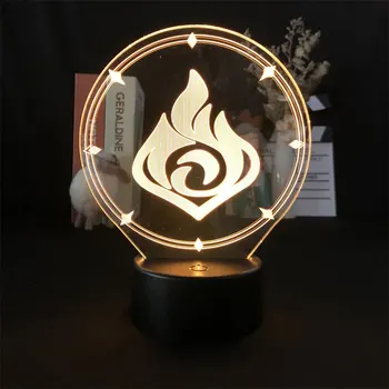 3D лека нощ Genshin Impact Element Fire Mark За Декор Спални, Лампа, Детски Рожден Ден, Цветни Подарък, Led Лампа, Манга, Детски Подарък