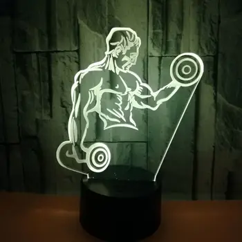 Гира Фитнес Настолни Лампи За Хола 7 Цвята Сензорен Пулт за Дистанционно Управление Led Визуален Подарък 3d Лампа Топла Мускул Мъжете 3d Малка нощна светлина