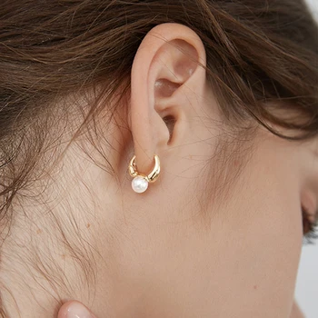 CANPEL Нова Тенденция Корейски Стил Сребърен Цвят Проста Перлена Закопчалка За Уши, Обеци-Халки За Жени Изискана Елегантност Бижута Подаръци