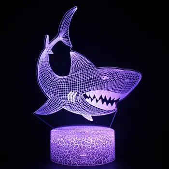 Форма на Акули 3D Led нощна светлина В 7 Цвята USB Настолна Настолна Лампа за Дома Спални Дистанционно Управление Сензорен Прекъсвач