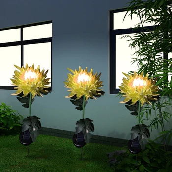 Хризантемата Слънчева Светлина Led Лампа В Градината На Открито Моделиране Цвете Тревата Светлина Плъгин Градина На Земята Лампа Светлина На Градински Интериор