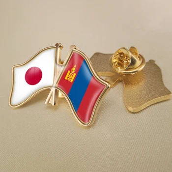 Япония и Монголия Кръстосани Двойни Знамена Приятелство Игли за Ревери Брошки Икони
