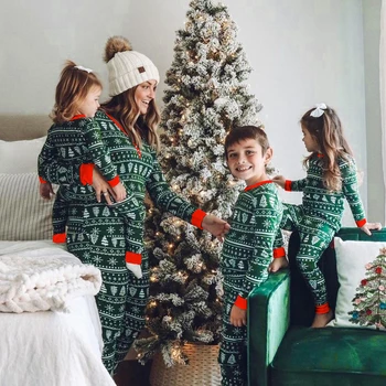 Коледен комплект Еднакви пижам за цялото семейство, Коледни Блузи и Панталони с принтом Лосове, 2 броя, Дрехи За Двойки, майки, Татковци, Детски Дрехи, Пижами