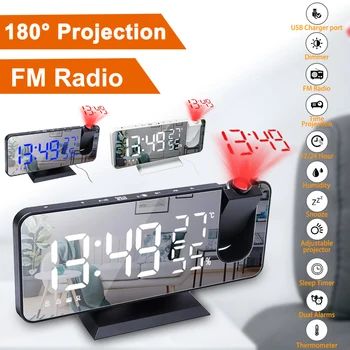 LED Digital alarm clock Многофункционални Нощни Часовници С Дигитален Дисплей Температура и Влажност на въздуха Радио Огледало Проектор Часовници