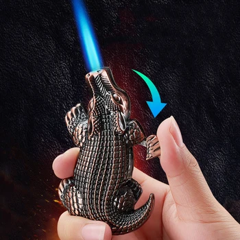 Бутановая Запалка Метална Крокодилска Турбина Ветрозащитная Запалка за Пушачи, Подарък за Мъже Тютюневата Готина Запалка