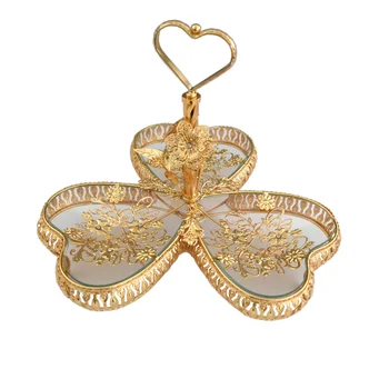 Ислямски сватбен подарък Арабски метален златен поднос във формата на сърце стъклен сервировочный тава с дръжка