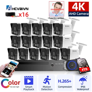 16CH 4K Пълноцветен Камера за Нощно Виждане Система за Домашно Наблюдение 8MP Комплект DVR за видео наблюдение 8CH Аналогова Камера за Откриване на Движение