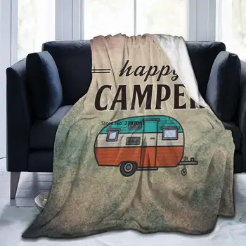 Реколта Дървена Врата Happy Camper От Микрофибър, Пушистое Пътното Одеяло, Гладко Меко Одеяло За Възрастни Жени, Момчета, Момичета, Деца, Бебета