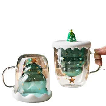 Коледни Прозрачни Сладки Двуслойни Чаша с Капак, Подаръци за Двойки, За най-Добрия Приятел на Множество Кафе, Посуда и прибори Vasos De Cristal Agua Para