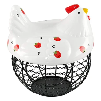 Кошница за яйцата, за Съхранение на Яйца, Декоративна кошница от керамика и желязо с шарени Пилешко, кухня Декор на фермерска къща