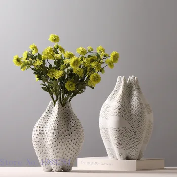 Керамична ваза дупка Выдалбливают Точков модел Ръчно изработени от керамика керамични занаяти Ваза за цветя, Абстрактни геометрични Декорация на Дома