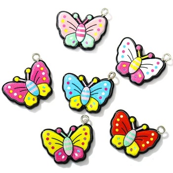 10шт 24x20 mm 6 Цвята Смола Животни, Пеперуди Висулки за Бижута Висулки, Колиета Сладки Обеци направи си САМ Ръчно изработени Аксесоари