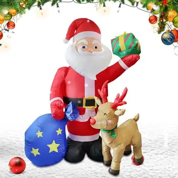 183 см 6 фута Взриви Дядо Надуваем Дядо Коледа е Открит С Подарък Кутия и Елени Светещи Коледни Украси За работа на Открито