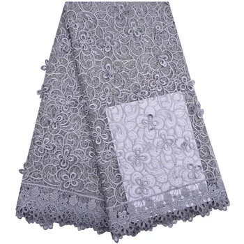 Цена на едро с Висококачествена Френска лейси плат Сив Цвят Вечерна рокля Лейси Африканска лейси плат С камъни 5 ярда за лот 1291