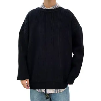 Корейски Модни Пуловери, Мъжки Есенни Обикновен Вълнен Пуловер С Кръгло Деколте И Дълъг Ръкав, Оборудвана Вязаный Пуловер, Мъжки Пуловер пуловер