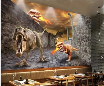 3d тапети по поръчка на снимка Динозаврите свят счупена стена инструменти за начало декор хол 3d стенописи тапети за стени d 3