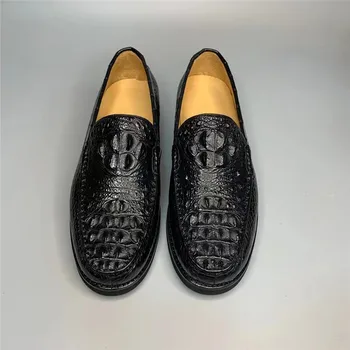 Бизнес ежедневни дизайнерски мъжки модел обувки от естествена крокодилска кожа, мъжки стилни обувки без обков от естествена Кожа на алигатор