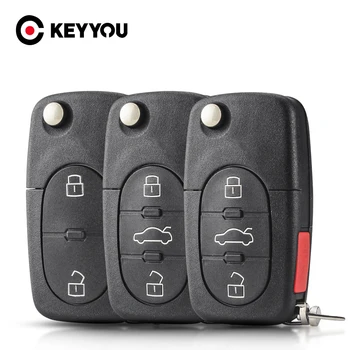 KEYYOU За Audi TT A2 A3 A4 A6 A8 Панти Сгъваем Дистанционно на Ключа CR1616/CR2032 Притежателя на Батерията Кола Ключодържател Калъф С Нож