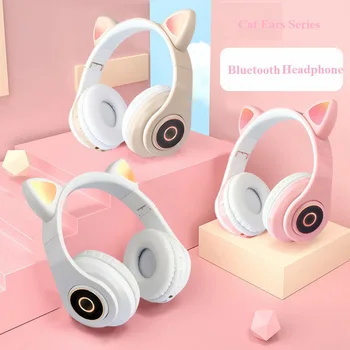 B39 Нова Мода Над Ухото Bluetooth Слушалки Безжични Игрови Музикални Спортни Слушалки Сладки Котешки Уши Серия Сгъваема Led Слушалки