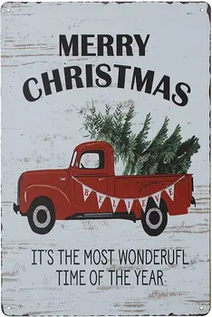 Весели Коледни Елхи Забавен Камион Ретро Ретро Бар Метална Лидице Знак