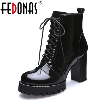 FEDONAS/Нови Модни дамски Ботильоны от волска кожа лачена кожа; дамски есенно-зимни обувки от естествена Кожа; дамски обувки на Платформа